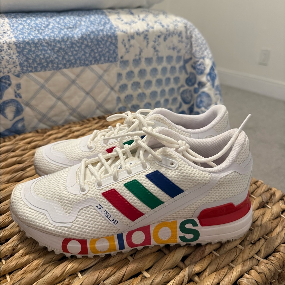 Adidas White Sneakers with Multicolor Stripes